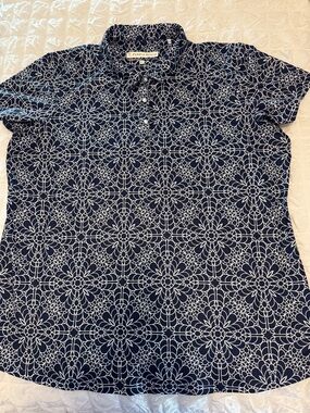 Pebble Beach Navy and White Floral Tile Polo